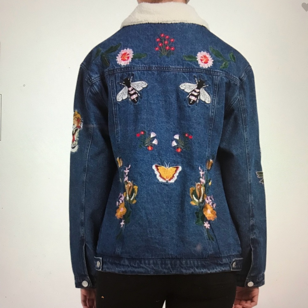 Belle Vere Embroidered shearling Denim Jacket - Picture 2 of 7
